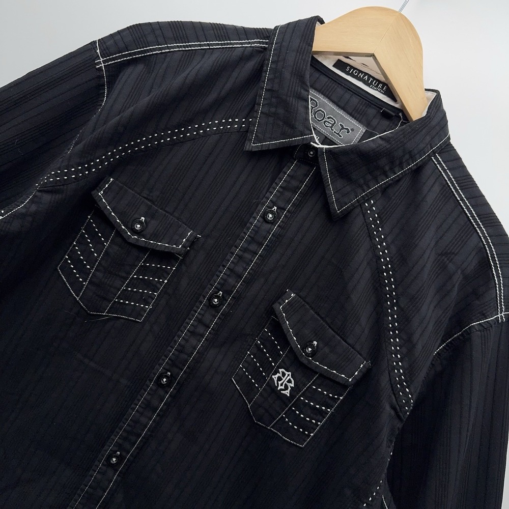 Roar Signature Edition Shirt Mens XL Black Contrast Stitch Western Embroidered